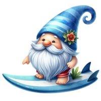 ai genererad vattenfärg söt gnome surfingbräda vår sommar ClipArt på strand på genomskinlighet bakgrund png