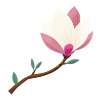 AI generated A stylized magnolia bloom rendered in soft pink tones with subtle polka dots adorns a dark branch png