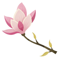 ai generato un' stilizzato magnolia fioritura reso nel morbido rosa toni con delicato polka puntini adorna un' buio ramo png