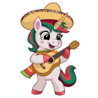 ai généré une de bonne humeur dessin animé Licorne grattage une guitare. png