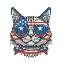 AI generated A cat sporting a pair of sunglasses adorned with the American flag is portrayed png