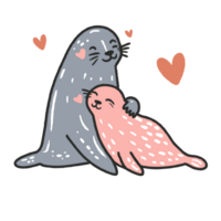 AI generated graphic of a seal mother with her baby png