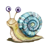 AI generated watercolor snail graphic in pastel colors on isolated background png