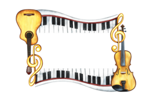 de ram är musikalisk med gitarrer, piano nycklar och en fiol för de inskrift. de vattenfärg illustration är tillverkad förbi hand. för affischer, flygblad och inbjudan kort. för hälsning kort, certifikat. png