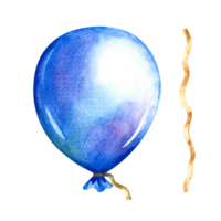 Blue balloon. Handmade watercolor illustration. Isolate. For greeting cards, postcards and decorations, compositions and labels, packages. png