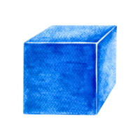 Blue cube. A child's toy. Handmade watercolor illustration. Isolate. For compositions of postcards, banners, stickers and decorations, labels, packaging and prints. png