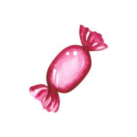 le caramel bonbons est enveloppé dans une rose emballage. Fait main aquarelle illustration. isoler. pour salutation cartes, autocollants et décorations, compositions et Étiquettes, emballage et impressions. png