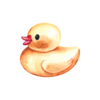 amarillo Pato juguete. para niños bañera juguete. hecho a mano acuarela ilustración. aislar. para composiciones de postales, pancartas, pegatinas y decoraciones, etiquetas, embalaje y huellas dactilares. png