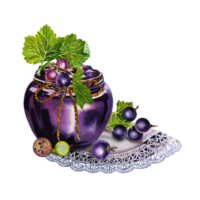 A jar of blackcurrant jam. Watercolor illustration drawn by hand. Isolate. For labels, packaging and banners. For textiles, prints and stickers. For menus, invitation cards. png