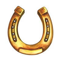 The horseshoe is golden. A symbol of good luck. Handmade watercolor illustration. Isolate. For printing, stickers and labels. For postcards, prints and packaging. For banners and posters. png