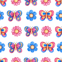 para niños sin costura modelo con mariposas y flores hecho a mano acuarela ilustración. para embalaje papel, textiles, para niños ropa, saludo tarjetas, etiquetas y paquetes para el antecedentes png