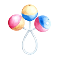 A baby rattle. Handmade watercolor illustration. Isolate. For the design of packages of children's goods, greeting and invitation cards, flyers, banners and posters. png