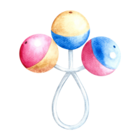 A baby rattle. Handmade watercolor illustration. Isolate. For the design of packages of children's goods, greeting and invitation cards, flyers, banners and posters. png