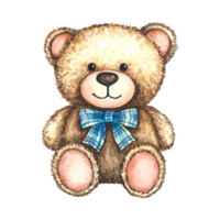 Cute teddy bear with cartoon design. Handmade watercolor illustration. Isolate. For greeting cards, stickers and decorations, compositions and labels, packaging and prints. png
