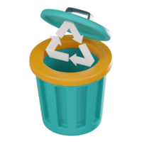 ecológico disposição, 3d render do reciclando bin e desperdício gestão símbolo. 3d render png