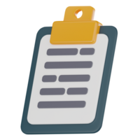 3d icoon van klembord met document voor werk planning. 3d geven png