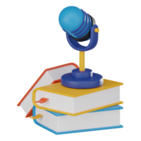 audio aprendizado, 3d ícone e livros para e-learning entusiastas. 3d render png