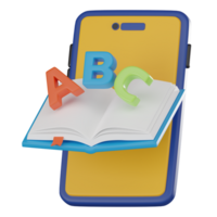 ABC on Open Book 3D Icon for Online Education and Learning. 3D render png