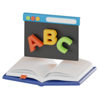 ABC auf öffnen Buch 3d Symbol zum online Bildung und Lernen. 3d machen png