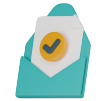 goedgekeurd mail, gecertificeerd levering envelop en post- symbool. 3d geven png