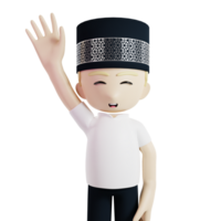 Man Waving Hand Islamic Concept 3d Character Render Illustration png