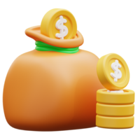 3d illustration of coins and money bags png