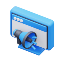3d illustration of a computer monitor with a blue megaphone on it png