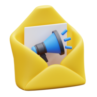 3d ilustração envelope com documentos e megafone png