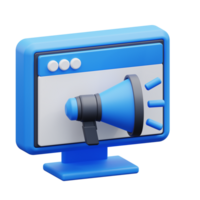 3d illustration of a computer monitor with a blue megaphone on it png