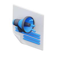 3d illustration blue and black megaphone with a paper attached to it png