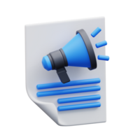 3d illustration blue and black megaphone with a paper attached to it png