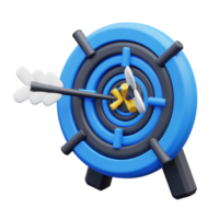 3d illustration blue target with an arrow in the center png