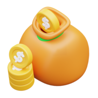 3d illustration of coins and money bags png