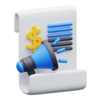 3d illustration promotionnel budget document et mégaphone png