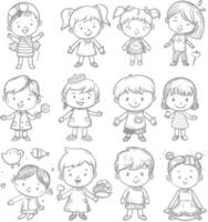 AI generated well hand drawing cute kids set doodle style illustration black color only vector