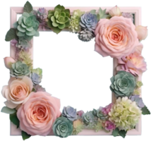 AI generated frame of pink roses and succulent png