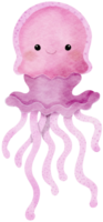 Watercolor hand drawn illustration of jellyfish in pink color png