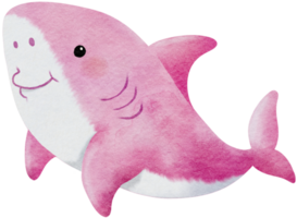 Watercolor hand drawn illustration of shark in pink color png