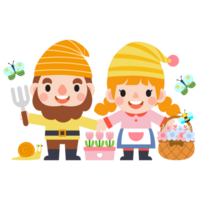 jardin gnome et femme dessin animé, jardinage et printemps, jardin outils et décor collection png