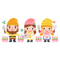 jardin gnome et femme dessin animé, jardinage et printemps, jardin outils et décor collection png