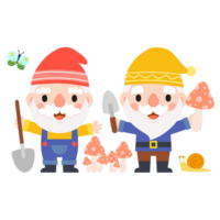 jardin gnome et femme dessin animé, jardinage et printemps, jardin outils et décor collection png