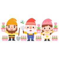 Garden Gnome and Woman cartoon, Gardening and Spring, Garden tools and decor collection png