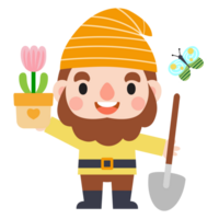 jardin gnome et femme dessin animé, jardinage et printemps, jardin outils et décor collection png