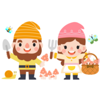 Garden Gnome and Woman cartoon, Gardening and Spring, Garden tools and decor collection png