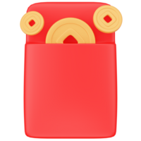 Red envelope open with gold coins 3d icon render png