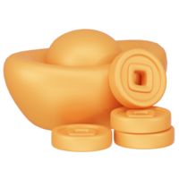 Gold coins and Chinese gold ingot 3d icon render png