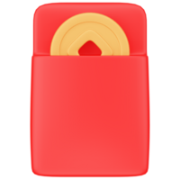 Red envelope open with gold coin 3d icon render png