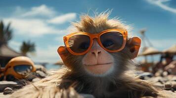ai gerado macaco dentro oculos de sol, fechar-se face video