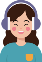 A girl wearing headphones and smiling. music day. png