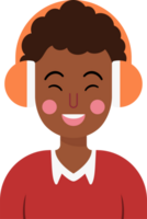 A smiling black man wearing headphones. music day. png